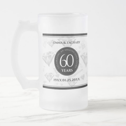 Elegant 60th Diamond Wedding Jubileum Matglas Bierpul (Links)
