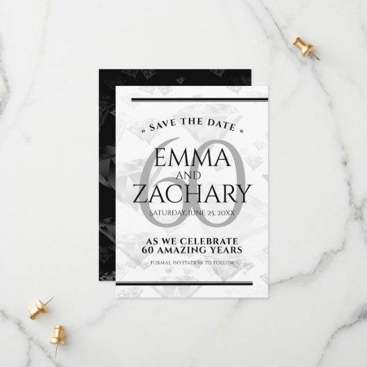 Elegant 60th Diamond Wedding Jubileum Save The Date (Voorkant / Achterkant in situ)