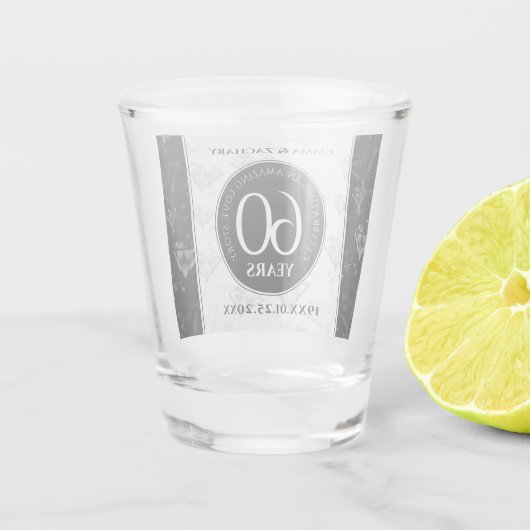 Elegant 60th Diamond Wedding Jubileum Shot Glas (Achterkant)