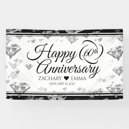 Elegant 60th Diamond Wedding Jubileum Spandoek (Horizontaal)