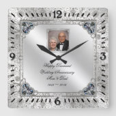 Elegant 60th Wedding Jubileum Fotoklok Vierkante Klok (Voorkant)