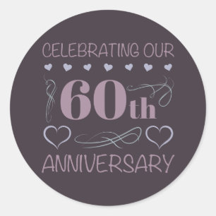 Elegant 60th Wedding Jubileum Paars Ronde Sticker