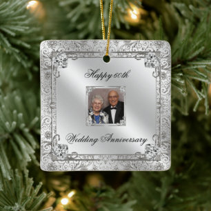 Elegant 60th Wedding Jubileum Square Ornament