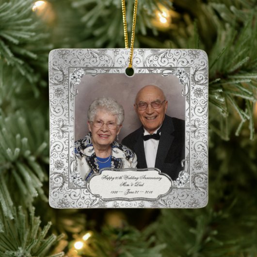 Elegant 60th Wedding Jubileum Square Ornament (Boom)