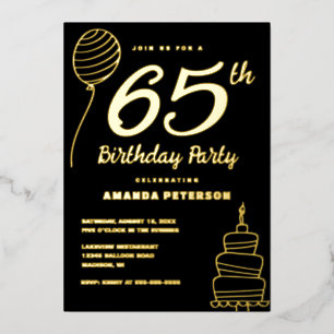 Elegant 65ste verjaardagsfeest Echt Goud Folie Uitnodiging
