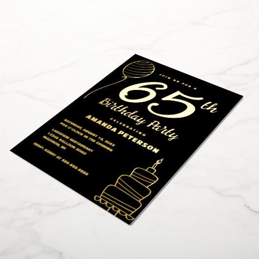Elegant 65ste verjaardagsfeest Echt Goud Folie Uitnodiging (Gedraaid)