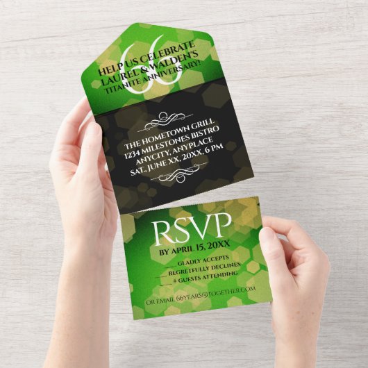 Elegant 66th Titanite Wedding Jubileum All In One Uitnodiging (Afscheurbaar)