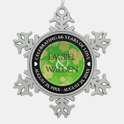 Elegant 66th Titanite Wedding Jubileum Tin Sneeuwvlok Ornament (Voorkant)