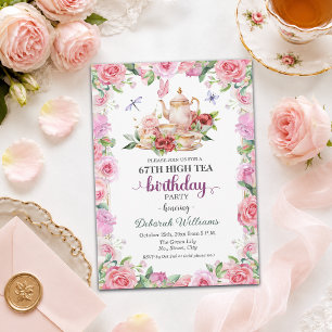 Elegant 67ste verjaardag high tea feestje kaart