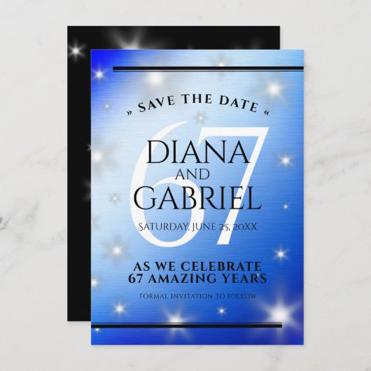 Elegant 67th Star Sapphire Wedding Jubileum Save The Date (Voorkant / Achterkant)