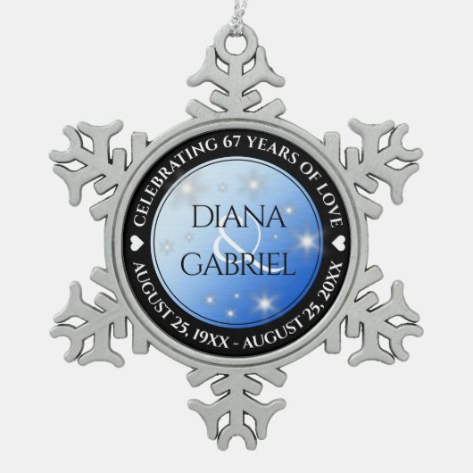Elegant 67th Star Sapphire Wedding Jubileum Tin Sneeuwvlok Ornament (Voorkant)