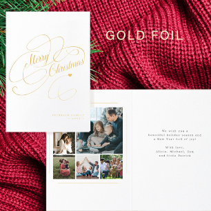 Elegant 6 familiefoto's Merry kerstscript Folie Kaarten