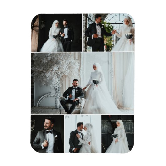 Elegant 6 foto bruiloft collage Keepsake Magneet (Verticaal)