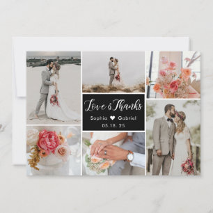 Elegant 6 Foto Collage Black and White Wedding Bedankkaart