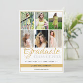 Elegant 6 Fotocollage Wit en Goud Afstuderen Aankondiging (Staand voorkant)