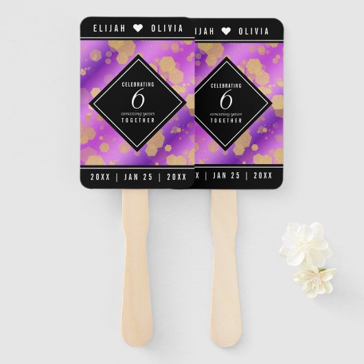 Elegant 6e Amethyst Wedding Jubileum Handwaaier (Voorkant en achterkant)