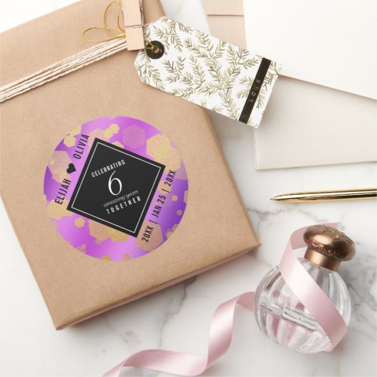 Elegant 6e Amethyst Wedding Jubileum Ronde Sticker (Geschenken)