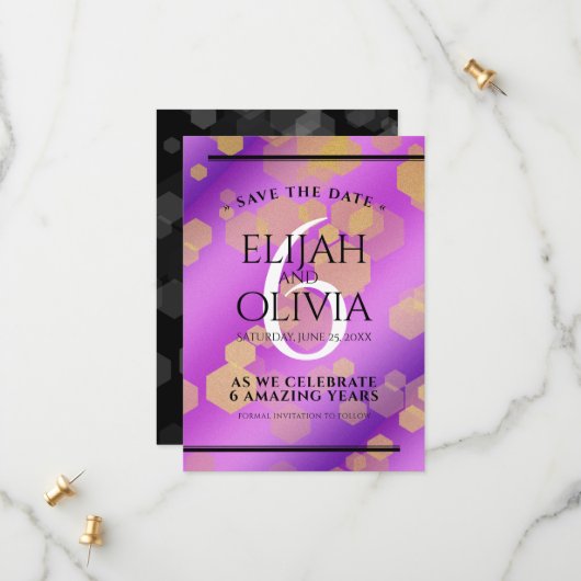 Elegant 6e Amethyst Wedding Jubileum Save The Date (Voorkant / Achterkant in situ)