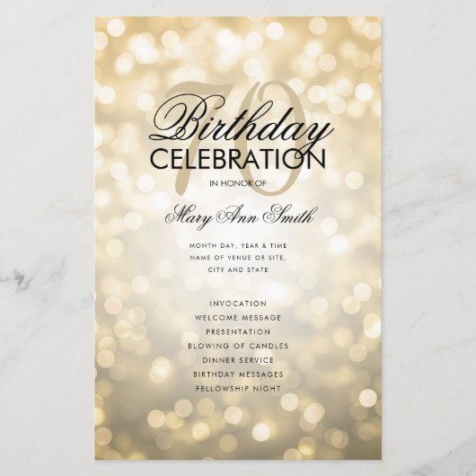 Elegant 70 Birthday Program Licht Gold Menu (Voorkant)