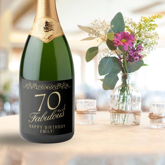 Elegant 70 en Fabulous Ornament 70th Birthday Sparkling Wijnetiket