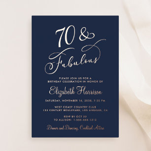 Elegant 70 en fantastisch blauw 70ste verjaardagsf folie uitnodiging