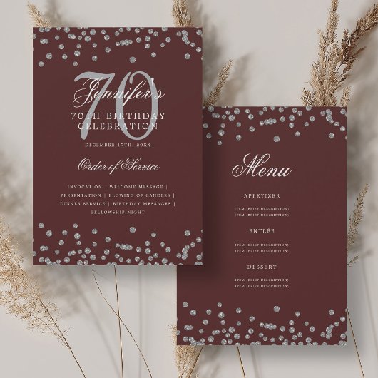 Elégant 70e Anniversaire Menu du programme Argent