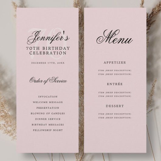 Élégant 70e anniversaire Programme de fête Menu Bl