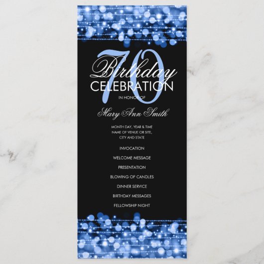 Élégant 70e anniversaire Programme de fête Menu Ma (Devant)