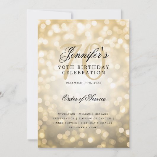 Élégant 70e anniversaire Programme Gold Bokeh avec (Devant)