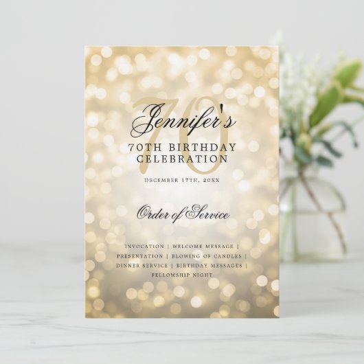 Élégant 70e anniversaire Programme Gold Bokeh avec (Debout devant)