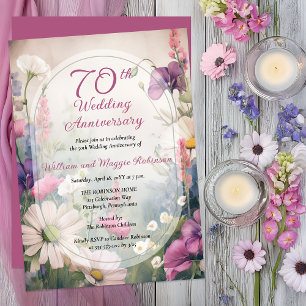 Elegant 70e huwelijksjubileumfeest bloemstuk kaart