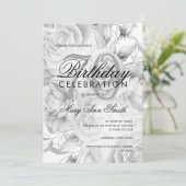 Elegant 70e verjaardag Floral Silver White Kaart (Staand voorkant)