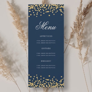 Elegant 70e Verjaardag Menu Gold Navy Blue Confett Kaart