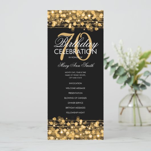 Elegant 70e verjaardag Programma Gold met menu (Staand voorkant)