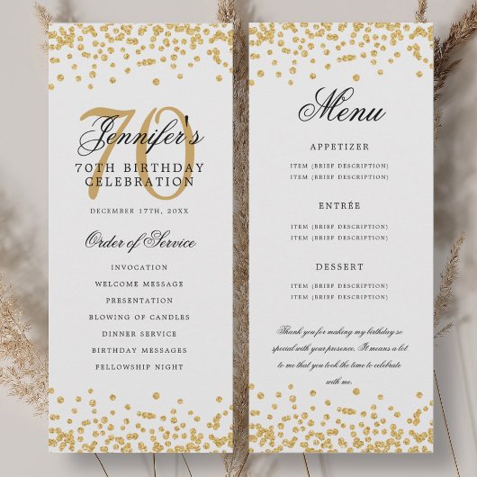 Elegant 70e verjaardag programma Menu Dank U Gold