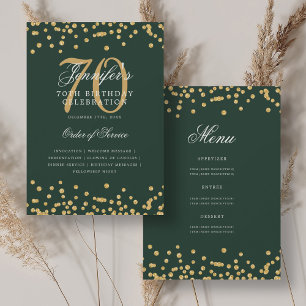 Elegant 70e verjaardag programma Menu Gold Green