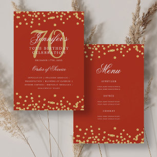 Elegant 70e verjaardag programma Menu Gold Red
