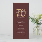 Elegant 70e verjaardagsfeest programma bordeauxroo (Staand voorkant)