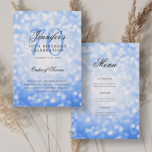 Elegant 70e verjaardagsprogramma Navy Blue Bokeh M Kaart
