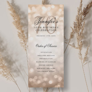 Elegant 70e verjaardagsprogramma Roze Goud Bokeh Kaart