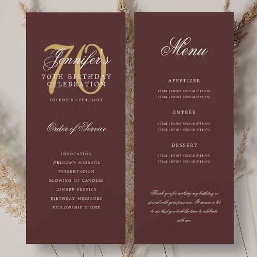 Elegant 70ste Programma Goud Bourgondi Menu+Dank U