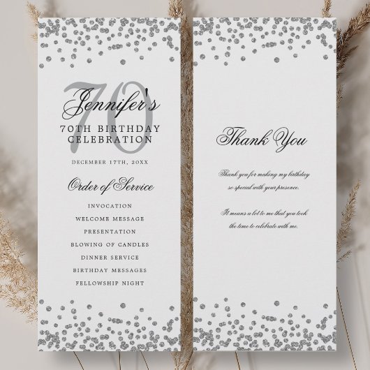 Elegant 70ste verjaardag programma Bedankt Silver