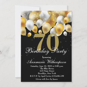 Elegant 70th Birthday Invitation Gold Balloons Kaart