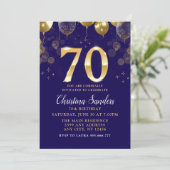 Elegant 70th Birthday Invitation with Gold Ballons (Debout devant)