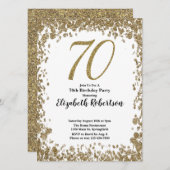 Elegant 70th Birthday Invitation With Gold Sequins Kaart (Voorkant / Achterkant)