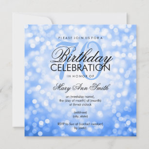 Elegant 70th Birthday Party Blue Glitter Lights Kaart