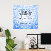 Elegant 70th Birthday Party Glitter Lights Blue Poster (Thuiskantoor)