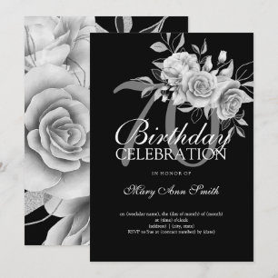 Elegant 70th Birthday Party Silver Floral Kaart
