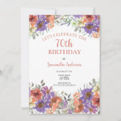 Elegant 70th Birthday Waterverf Floral Invitation Kaart (Voorkant)