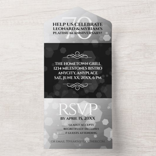 Elegant 70th Platinum Wedding Jubileum All In One Uitnodiging (Binnen)